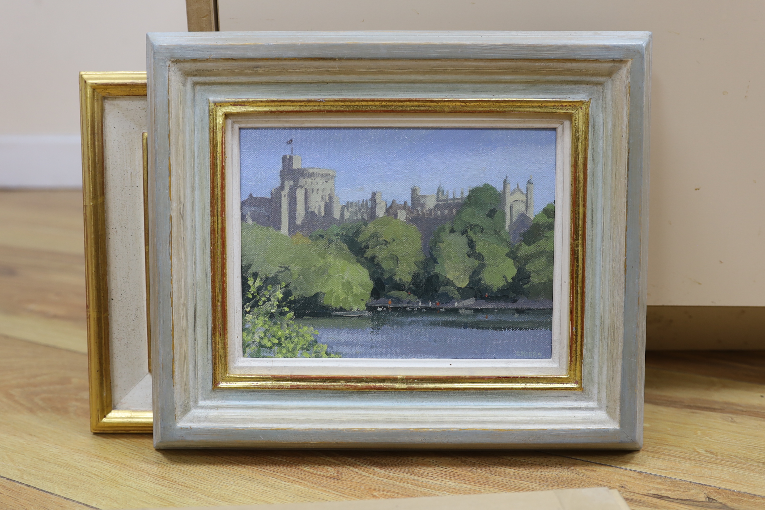 Christopher Miers RBA (b.1941), three oils on canvas board, Tuscan views and Windsor Castle, each signed, with details verso, largest 15 x 19cm